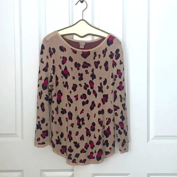 Chico’s Leopard Print Super Soft Textured Bateau Neck Sweater Size 2 - Picture 1 of 6